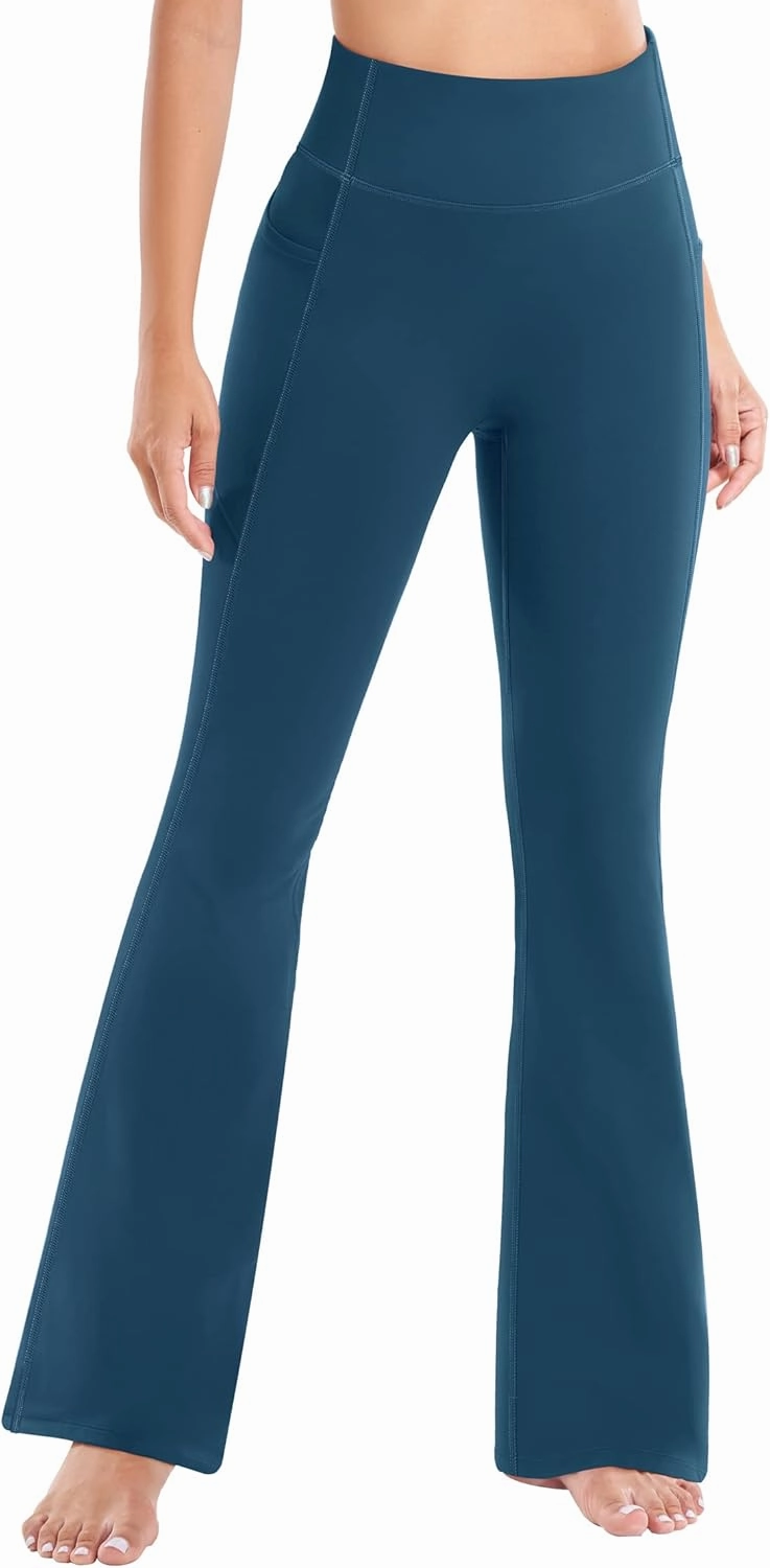 Ewedoos Fleece Lined Pants Women Thermal Yoga Pants with Pockets High Waist Warm Pants Winter Flare Leggings for Women