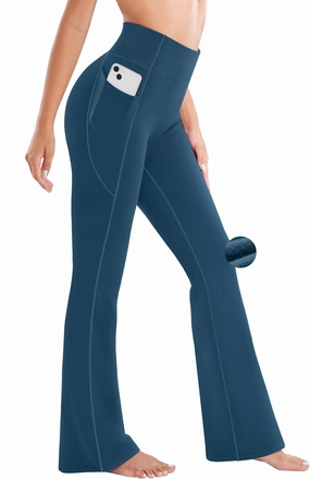 Ewedoos Fleece Lined Pants Women Thermal Yoga Pants with Pockets High Waist Warm Pants Winter Flare Leggings for Women