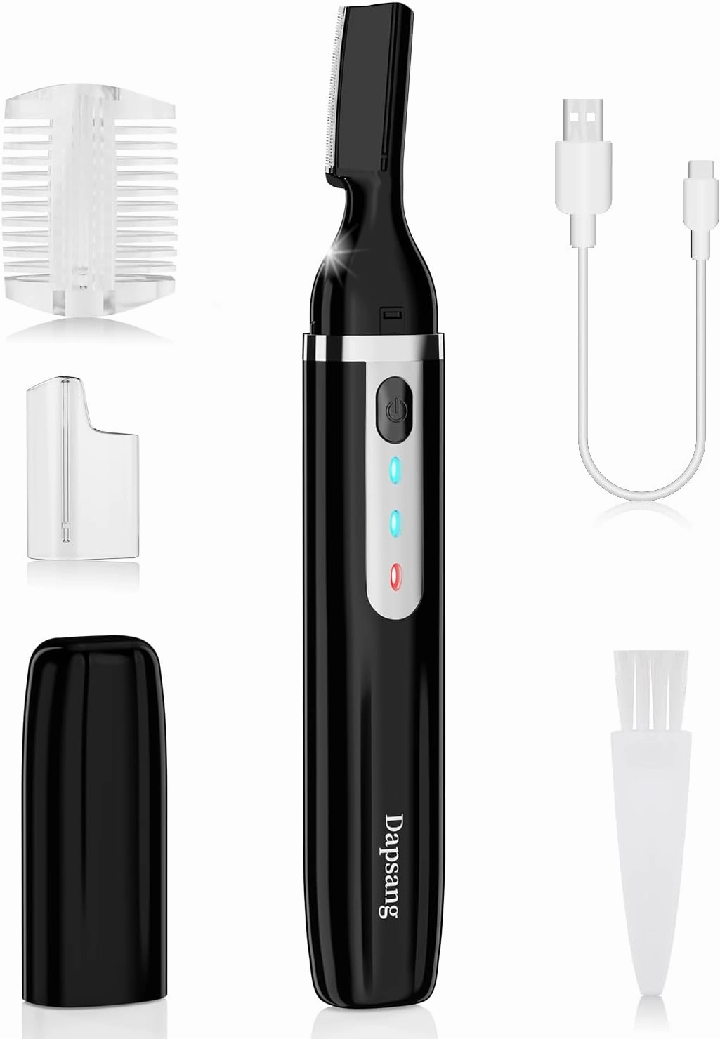 Eyebrow Trimmer, Electric Eyebrow Razor for Women Men, Rechargeable Painless LED Light Facial Hair Shaver Remover with Rinseable Blade for Face Lips Neck Leg