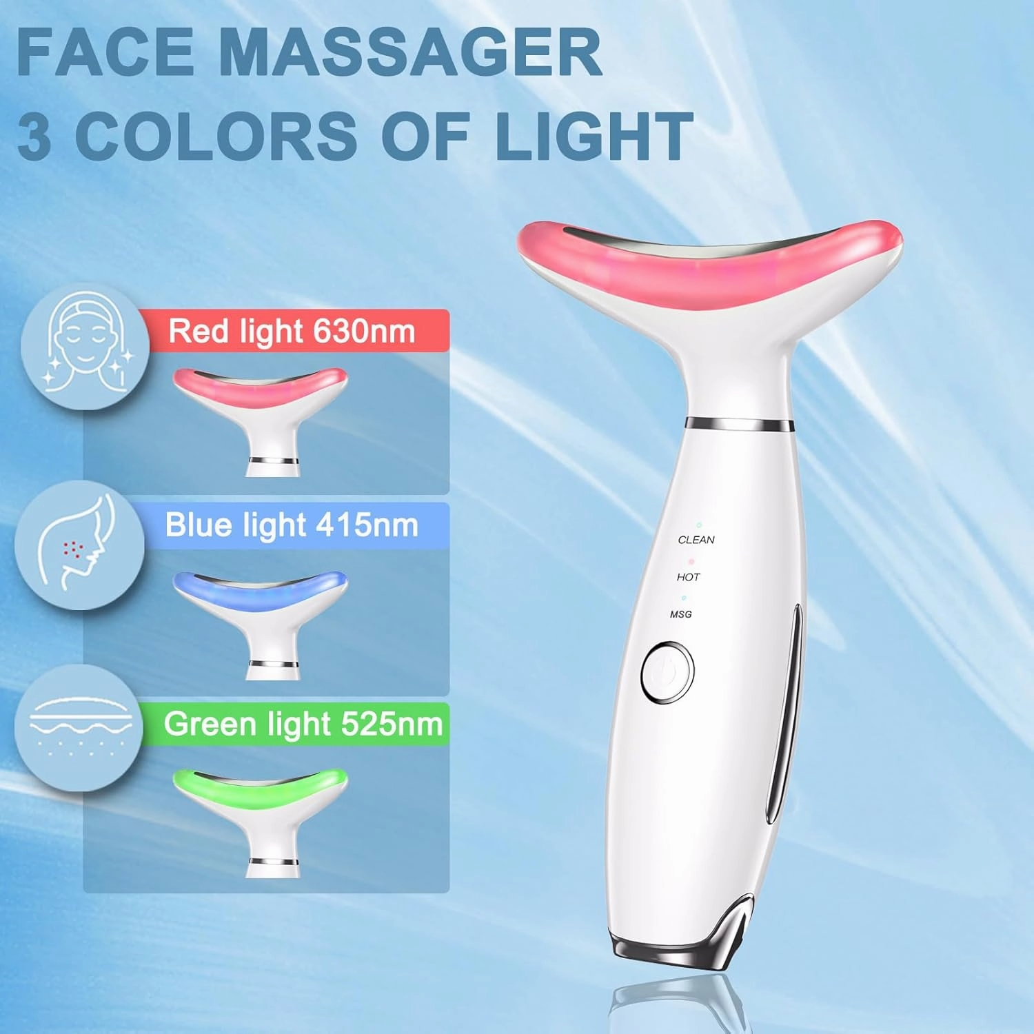 Face and Neck Massager,3 Color Facial Tool with Vibration, Rechargeable Facial Massager for Skin Care (White)