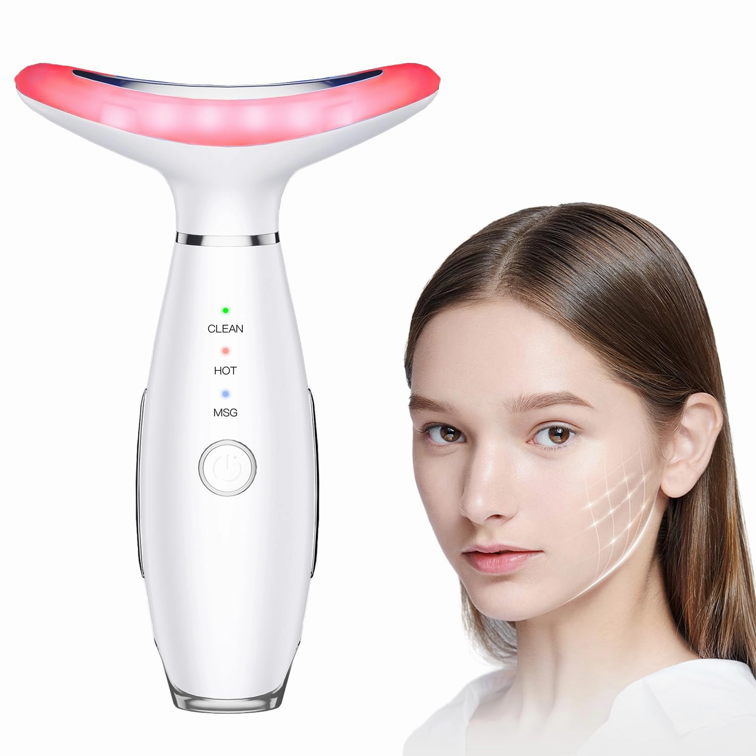 Face and Neck Massager,3 Color Facial Tool with Vibration, Rechargeable Facial Massager for Skin Care (White)