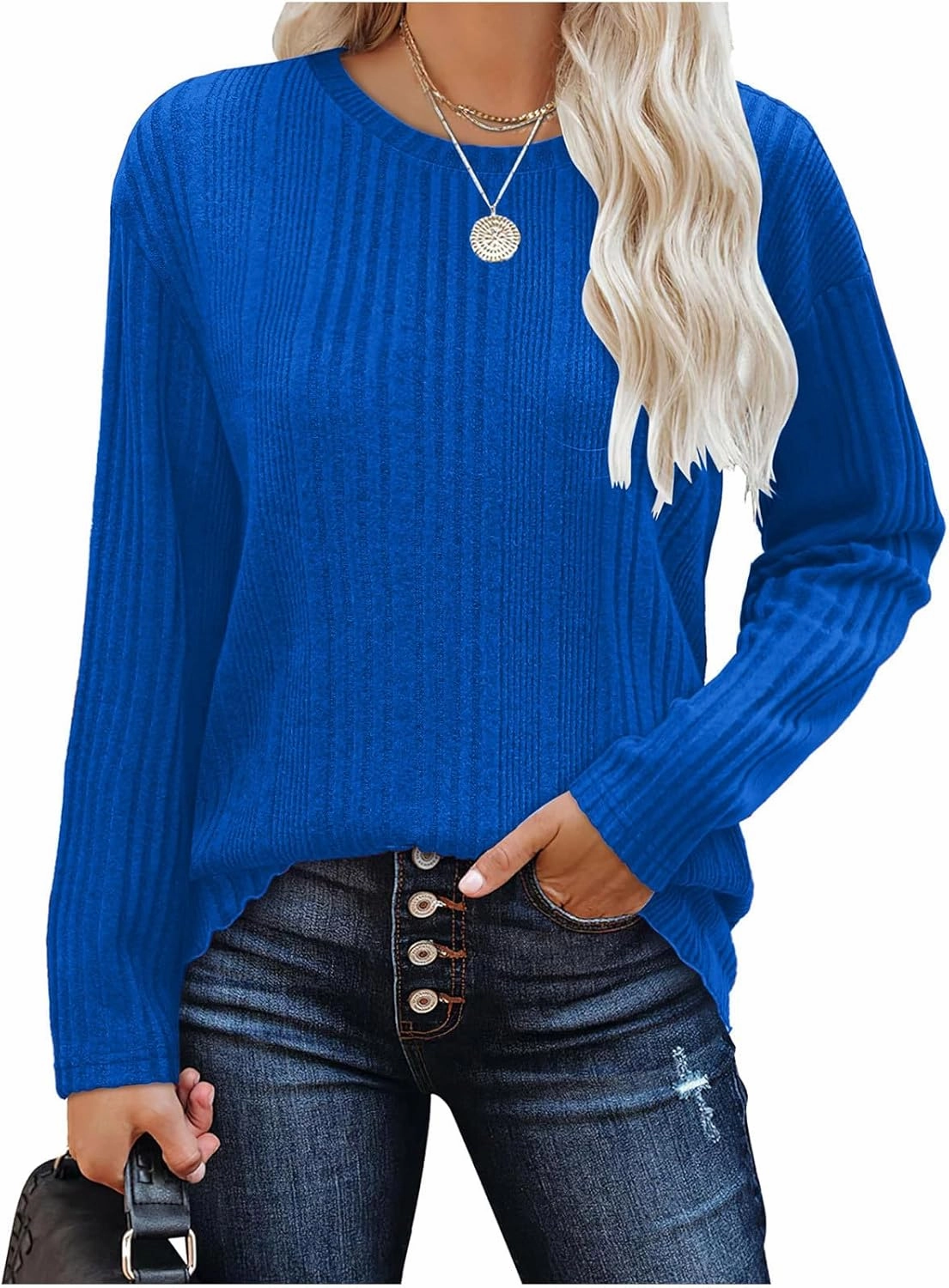 Fall Tshirts Shirts for Women 2024 Casual Knit Long Sleeve Pullover Tops Round Neck Lightweight Sweaters Blouse