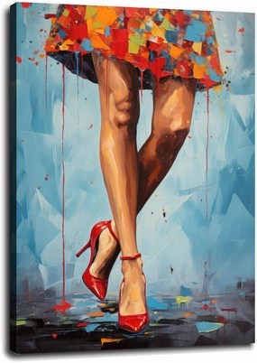 Fashion Woman Wall Art Abstract Colorful Canvas Prints High Heels Poster For Home set of 1 Decorations With Framed 18"x12"