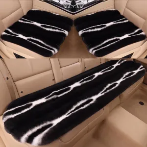 Faux Sheepskin Car Seat Cover Full Set, Black Fluffy Cute Thin Car Seat Covers for Fuzzy Soft Auto Universal Plush Vehicle Seat Protector Woman Pad Accessories 3Pcs Black