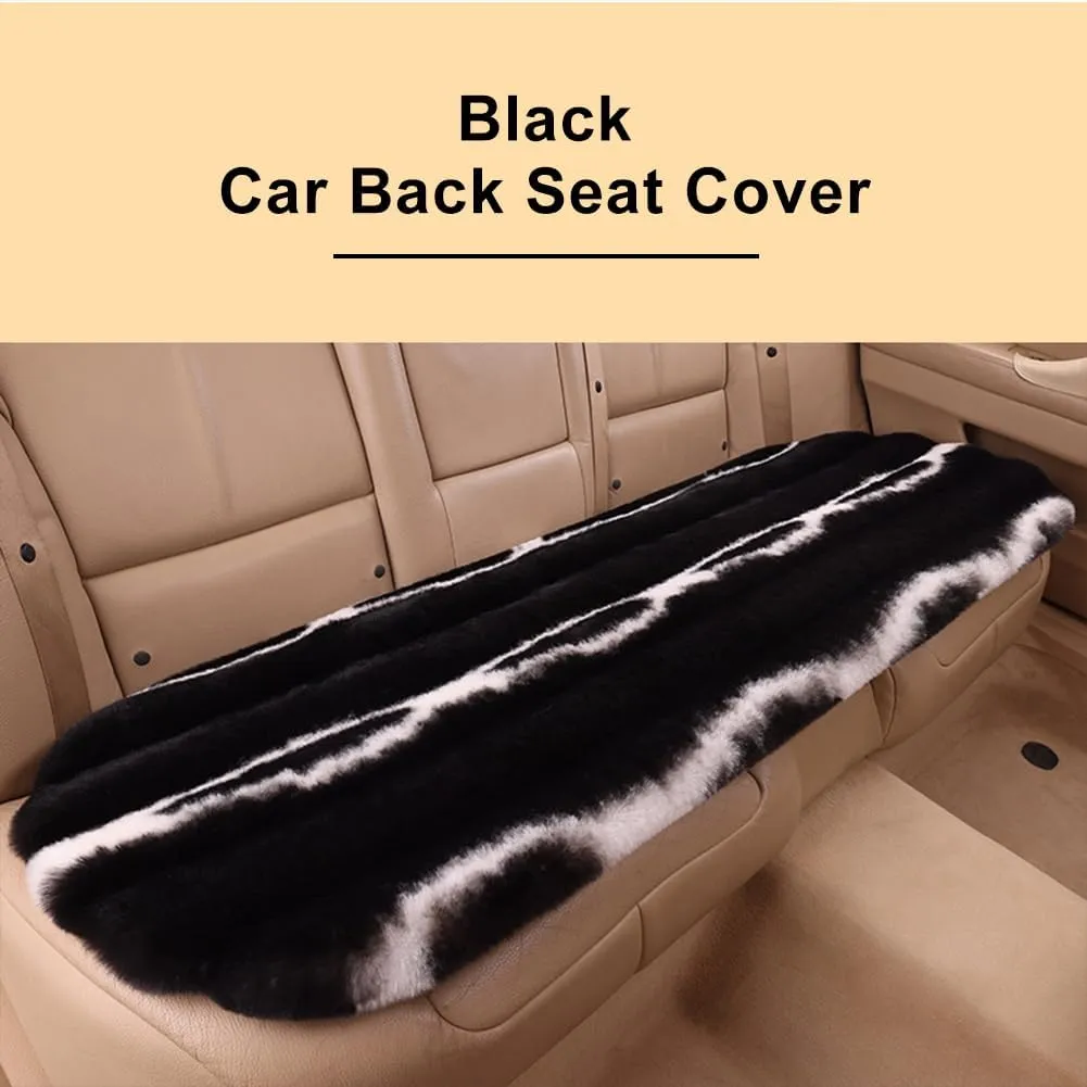 Faux Sheepskin Car Seat Cover Full Set, Black Fluffy Cute Thin Car Seat Covers for Fuzzy Soft Auto Universal Plush Vehicle Seat Protector Woman Pad Accessories 3Pcs Black