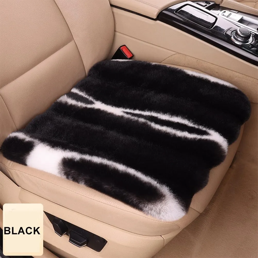 Faux Sheepskin Car Seat Cover Full Set, Black Fluffy Cute Thin Car Seat Covers for Fuzzy Soft Auto Universal Plush Vehicle Seat Protector Woman Pad Accessories 3Pcs Black