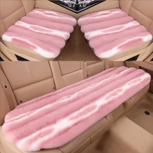 Faux Sheepskin Car Seat Cover, Thin Fluffy Cute Pink Fur Car Seat Cover Full Set for Fuzzy Soft Auto Universal Plush Vehicle Seat Protector Pad Accessories 3Pcs Pink