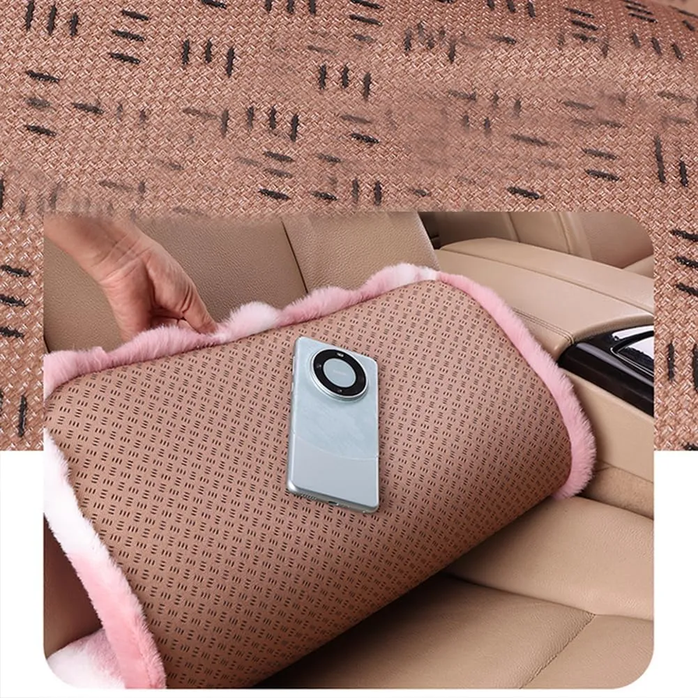 Faux Sheepskin Car Seat Cover, Thin Fluffy Cute Pink Fur Car Seat Cover Full Set for Fuzzy Soft Auto Universal Plush Vehicle Seat Protector Pad Accessories 3Pcs Pink