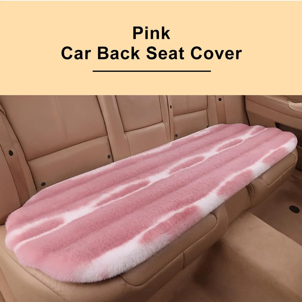 Faux Sheepskin Car Seat Cover, Thin Fluffy Cute Pink Fur Car Seat Cover Full Set for Fuzzy Soft Auto Universal Plush Vehicle Seat Protector Pad Accessories 3Pcs Pink