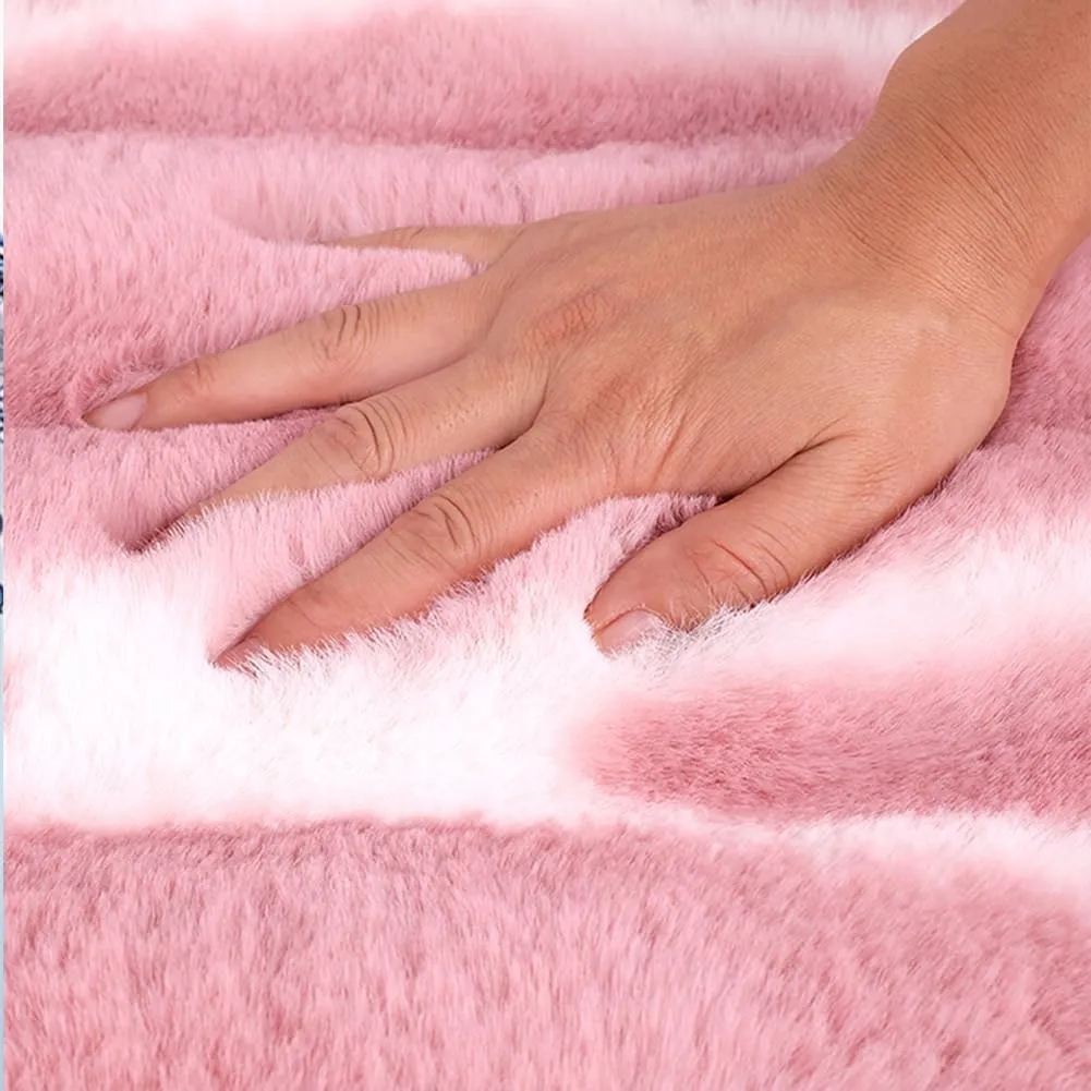 Faux Sheepskin Car Seat Cover, Thin Fluffy Cute Pink Fur Car Seat Cover Full Set for Fuzzy Soft Auto Universal Plush Vehicle Seat Protector Pad Accessories 3Pcs Pink