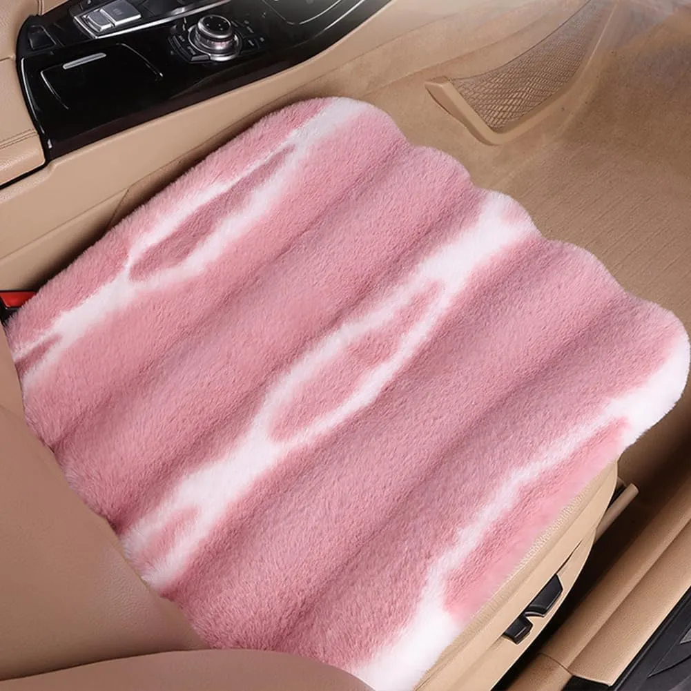Faux Sheepskin Car Seat Cover, Thin Fluffy Cute Pink Fur Car Seat Cover Full Set for Fuzzy Soft Auto Universal Plush Vehicle Seat Protector Pad Accessories 3Pcs Pink