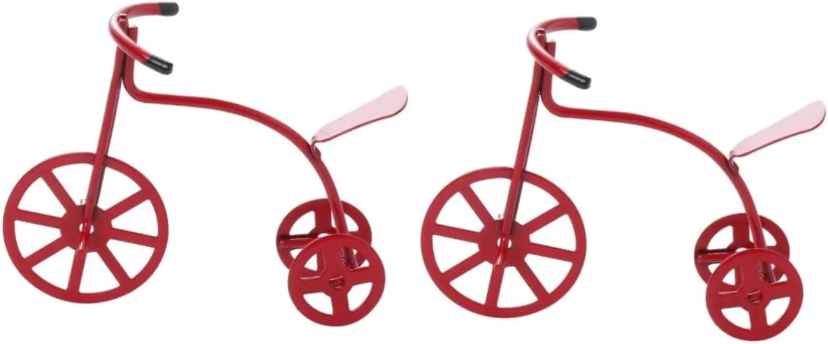 FAVOMOTO 2pcs Scale Mini Tricycle Model Toy Car Red Dollhouse Furniture Ornament for Home Decoration Creative Design Safe Lightweight Accessory for Miniature House Collections