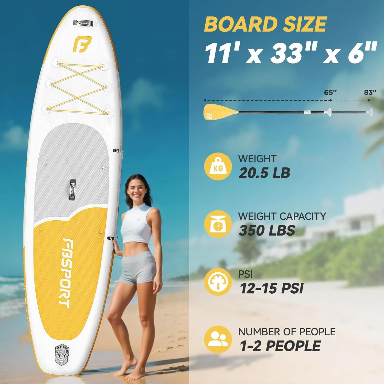 FBSPORT 11FT Premium Inflatable Stand Up Paddle Board with Electric Pump, Yoga Board with SUP Accessories & Carry Bag | Wide Stance, Surf Control, Non-Slip Deck, Leash and Paddle for Youth & Adult