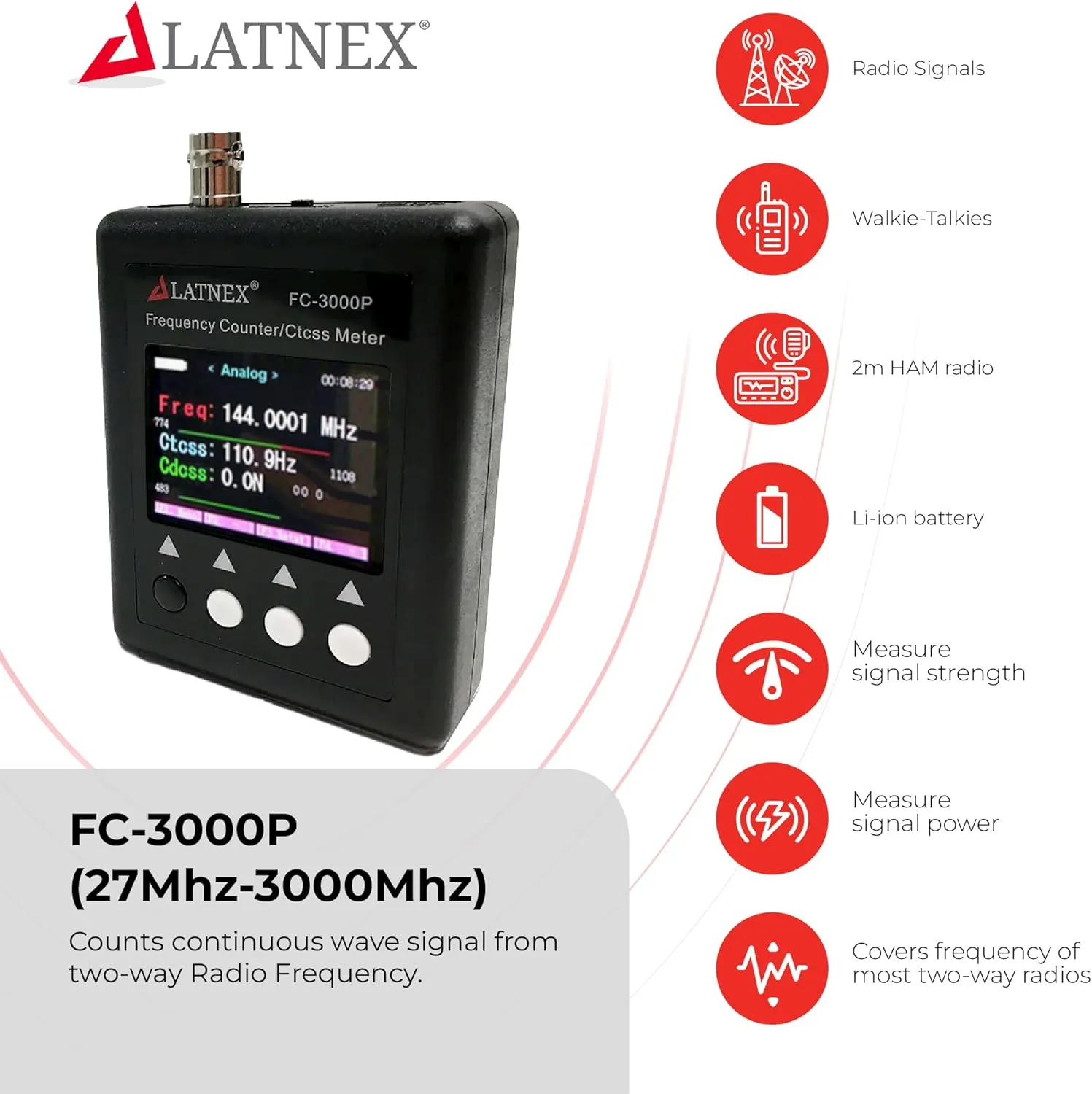 FC-3000P Ham Radio CB Frequency Counter 27Mhz-3000Mhz - High Sensitivity with CTCCSS DCS Decoder for The VHF & UHF - CB Continuous Carrier Signal, Walkie-Talkies, DMR Radio Transceivers