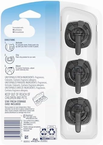 Febreze Car Air Freshener Odor-Fighting Car Vent Clip, Unstopables Variety Pack, 3-Count Pack of 3