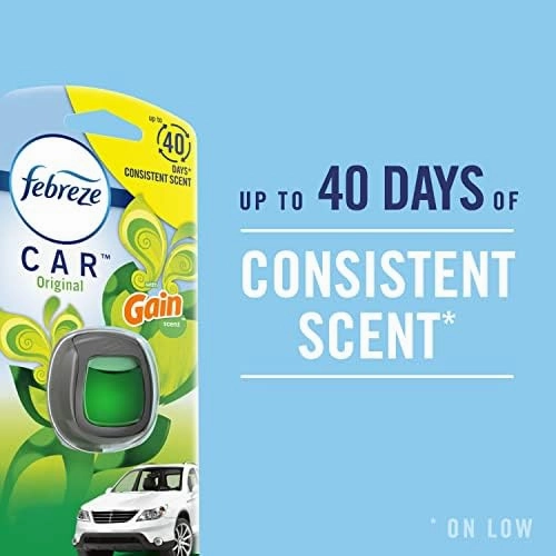 Febreze Car Air Freshener Vent Clip Platinum Ice Scent, .07 oz. Car Vent Clips, Pack of 3 and Stay-Fresh Storage Case