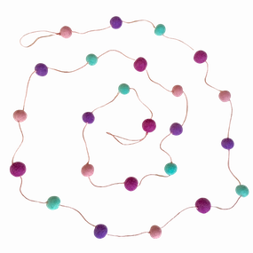 Felt Ball Garland - Teal, dark pink, dusty pink and purple with dusty pink cord