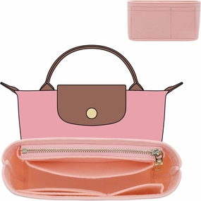 Felt Purse Organizer Insert Compatible with Longchamp Le Pliage Mini Original/Green Pouch and More, Extra Small Bag Insert with Zipper for Women Handbag(Mini, Pink)