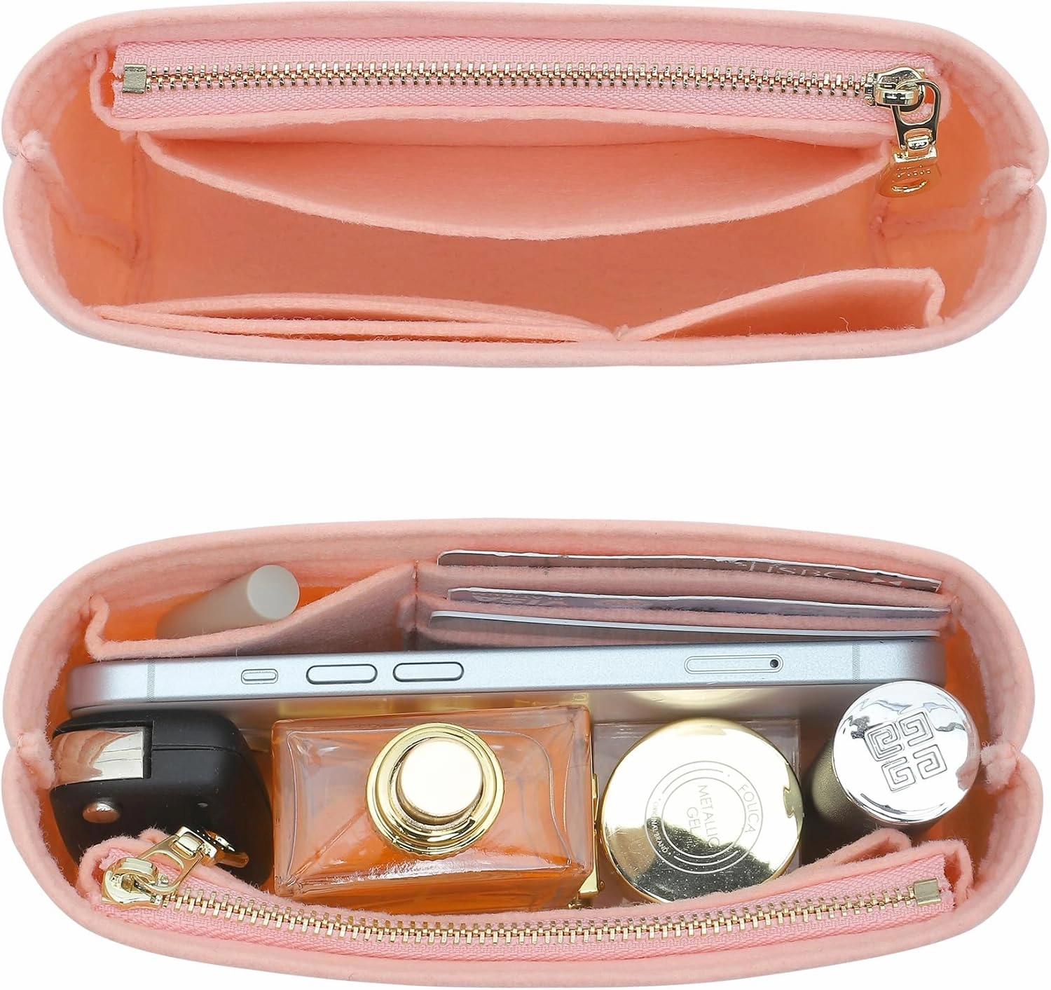 Felt Purse Organizer Insert Compatible with Longchamp Le Pliage Mini Original/Green Pouch and More, Extra Small Bag Insert with Zipper for Women Handbag(Mini, Pink)