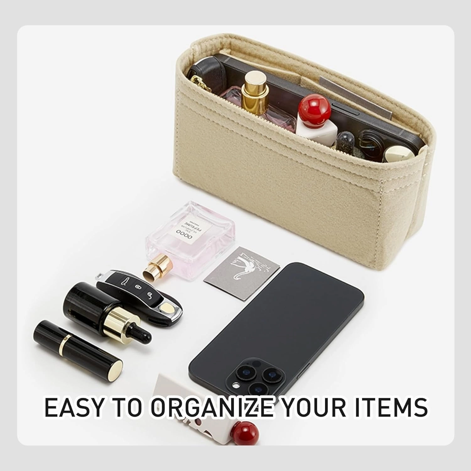 Felt Purse Organizer Insert Compatible with Longchamp Le Pliage Mini Original/Green Pouch and More, Extra Small Bag Insert with Zipper for Women Handbag(Mini, Pink)