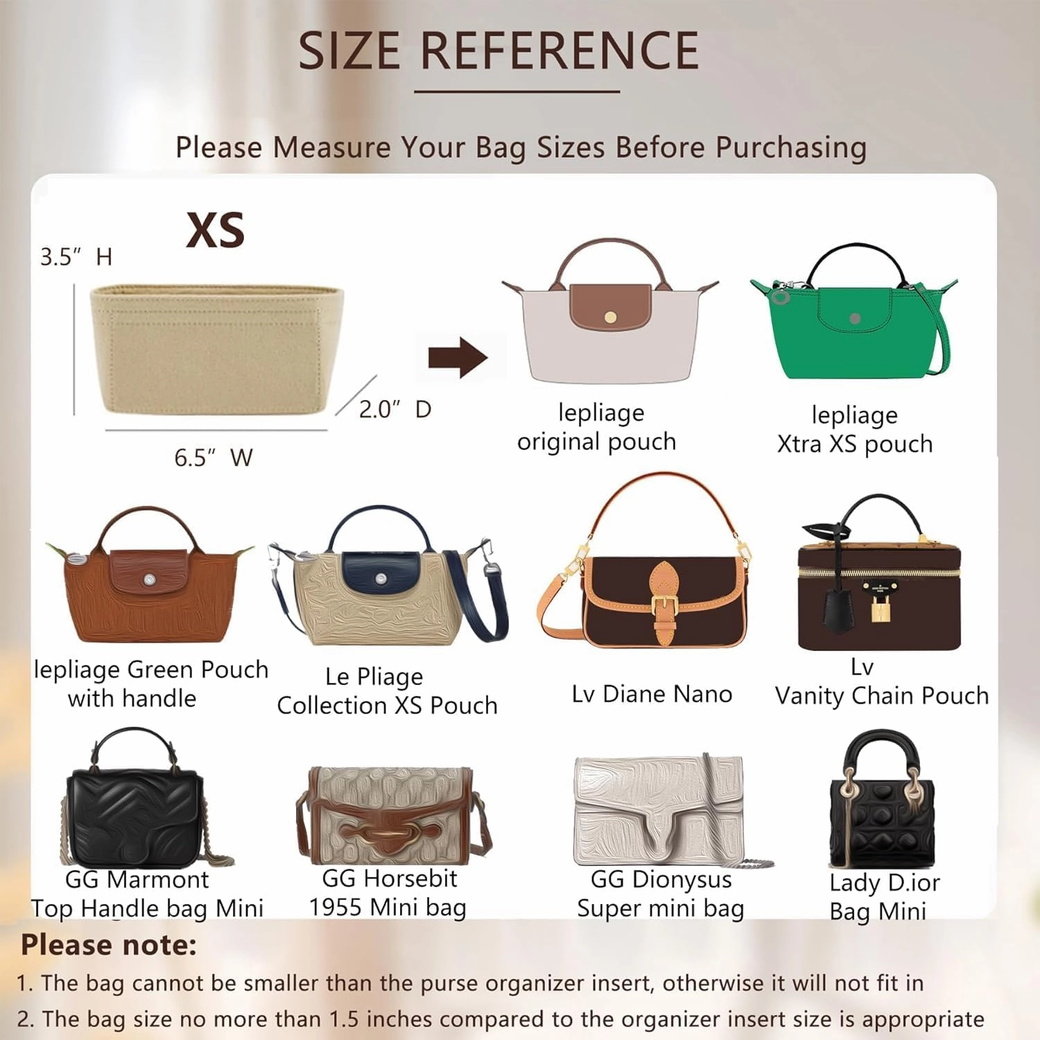 Felt Purse Organizer Insert Compatible with Longchamp Le Pliage Mini Original/Green Pouch and More, Extra Small Bag Insert with Zipper for Women Handbag(Mini, Pink)