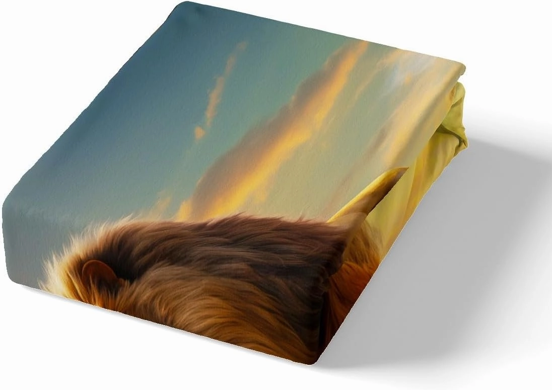 Fierce Lion Duvet Cover Set King Size,Wild Animal Comforter Cover Kids Teens Adults Men Room Decor,African Plateau Natural Scenery Bedding Set 3Pcs,Sunset Bedspreads Cover,2 Pillowcases(NO Comforter)