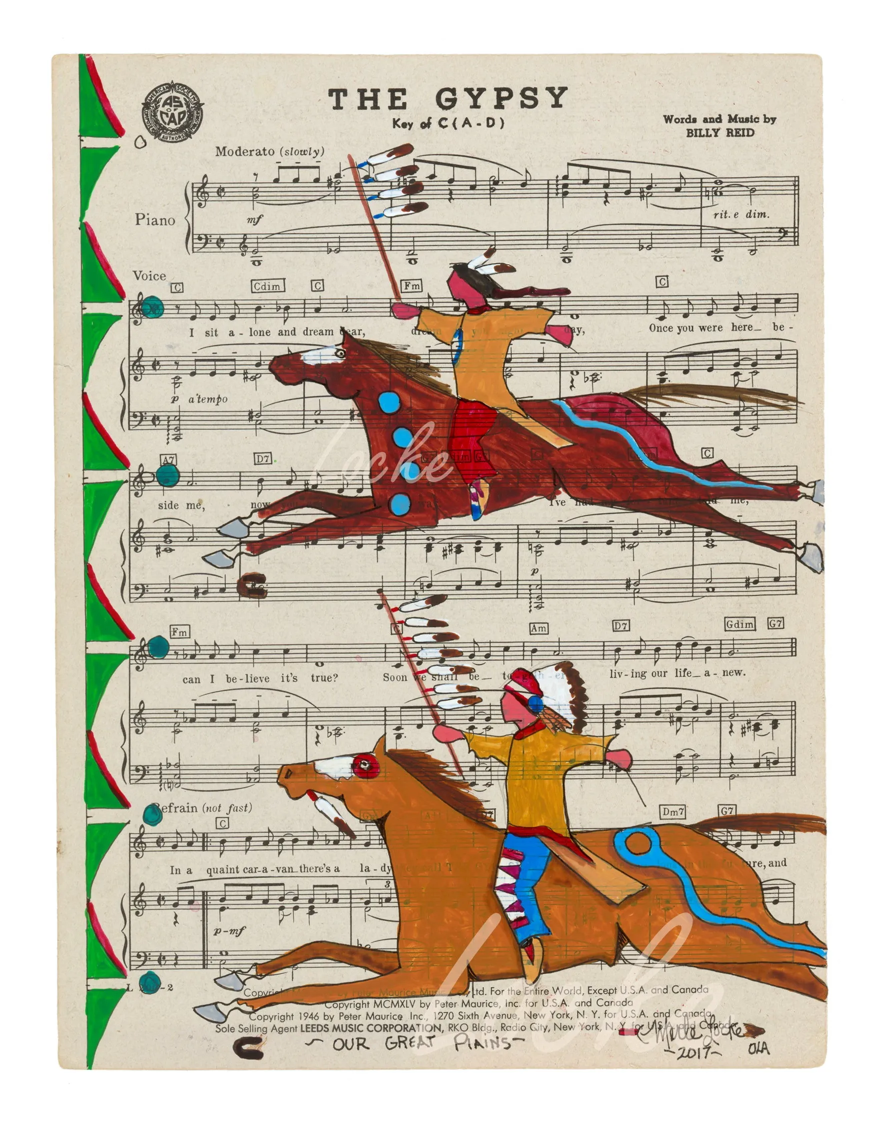 (Fine Art Print) Ledger Art on Antique Sheet Music ~ Our Great Plains