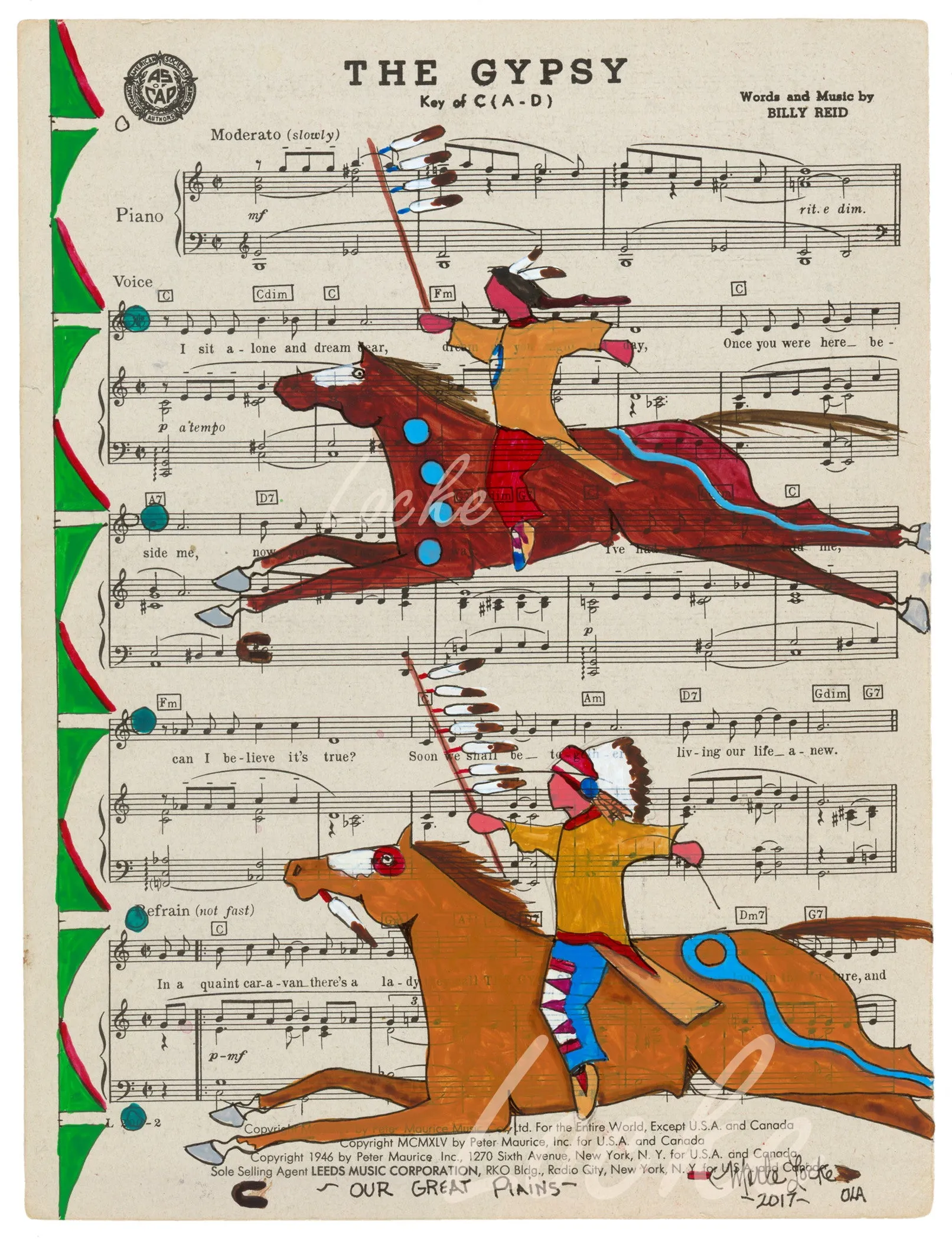 (Fine Art Print) Ledger Art on Antique Sheet Music ~ Our Great Plains