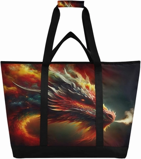 Fire Dragon Colorful Reusable Insulated Lunchbox Cooler Bag, Leakproof Kitchen Grocery Bag Collapsible Portable Cooler Tote Bag for Picnic, Camping, Office, Travel