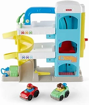 Fisher-Price Little People Toddler Toy Helpful Neighbor’s Garage Playset with Spiral Ramp & 2 Cars for Pretend Play Ages 18  Months