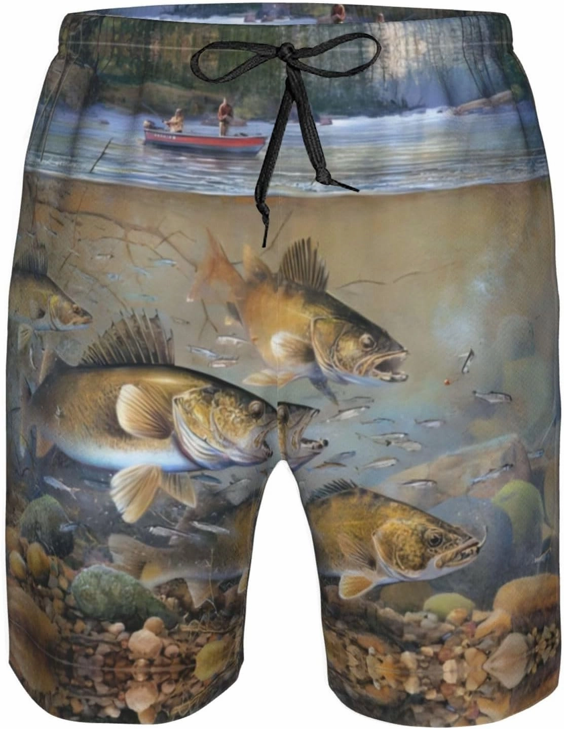 Fishing Lake Fishermen Print Men's Beach Shorts for Men, Lightweight Board Shorts for Surf Leisure Swim