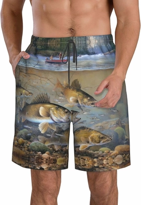 Fishing Lake Fishermen Print Men's Beach Shorts for Men, Lightweight Board Shorts for Surf Leisure Swim