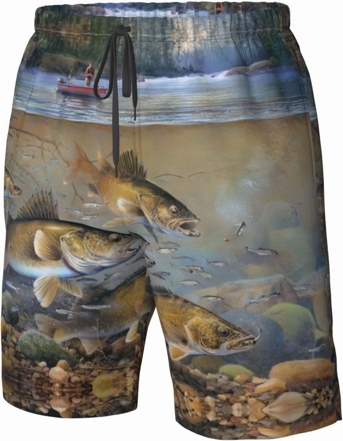 Fishing Lake Fishermen Print Men's Beach Shorts for Men, Lightweight Board Shorts for Surf Leisure Swim