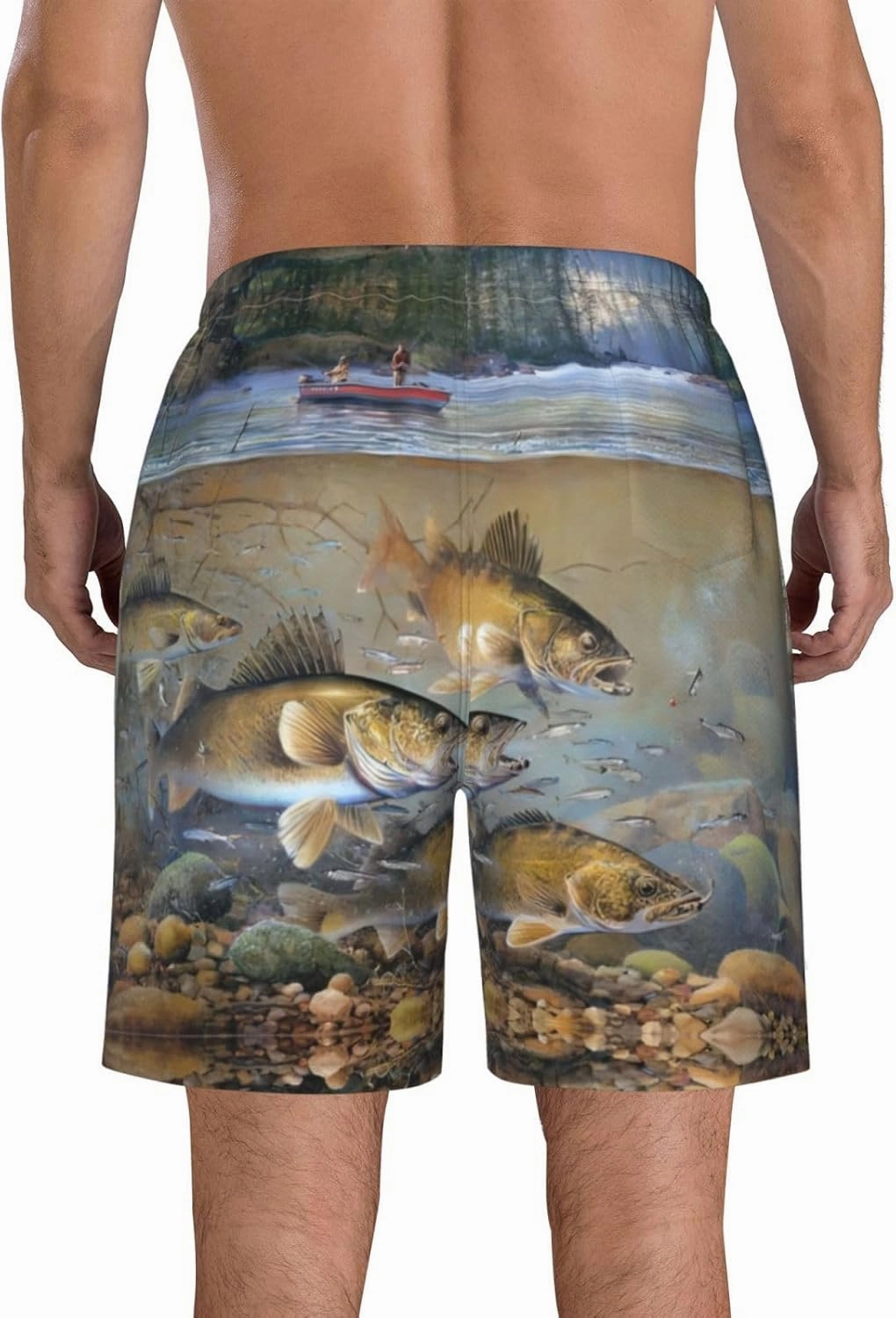 Fishing Lake Fishermen Print Men's Beach Shorts for Men, Lightweight Board Shorts for Surf Leisure Swim