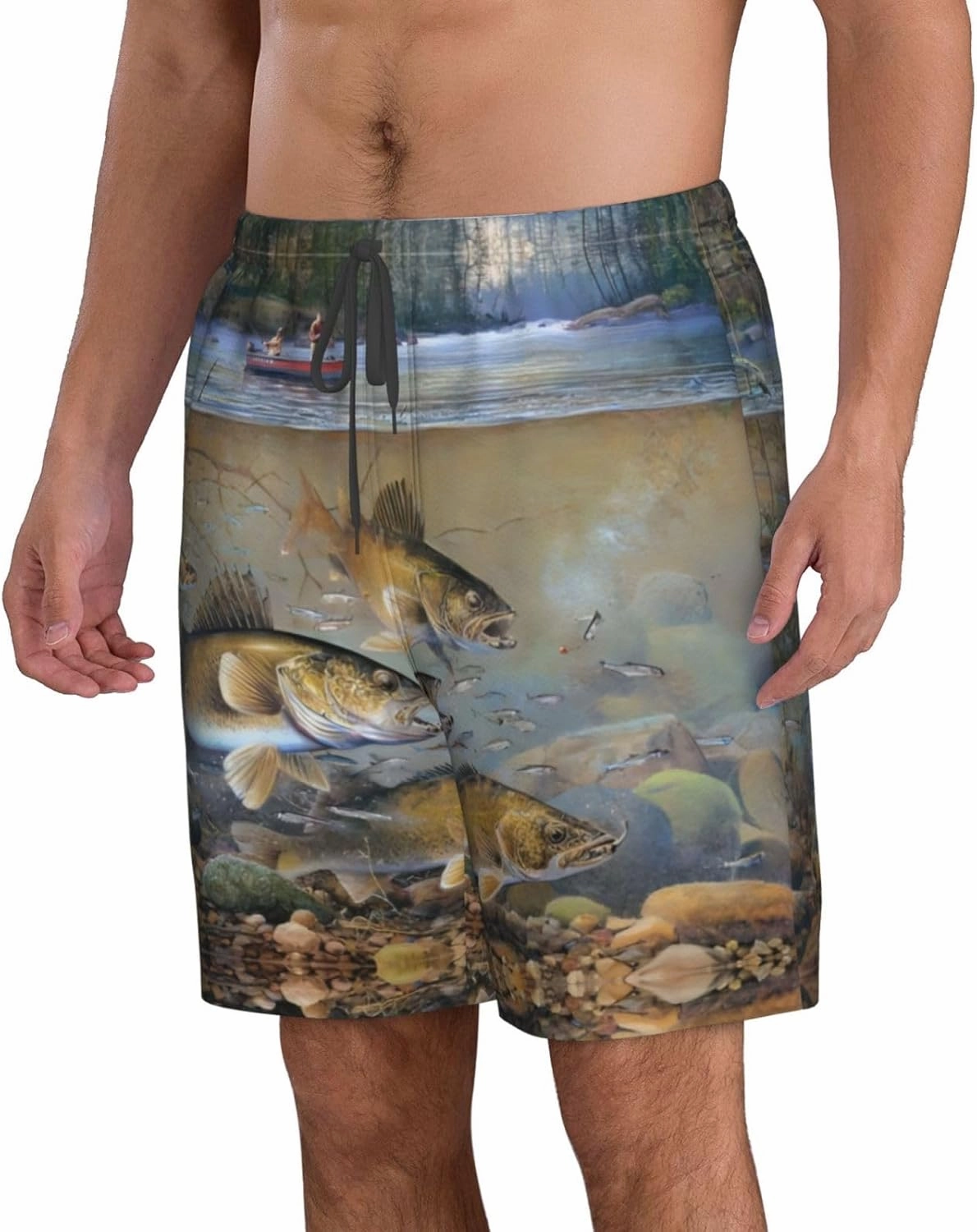 Fishing Lake Fishermen Print Men's Beach Shorts for Men, Lightweight Board Shorts for Surf Leisure Swim