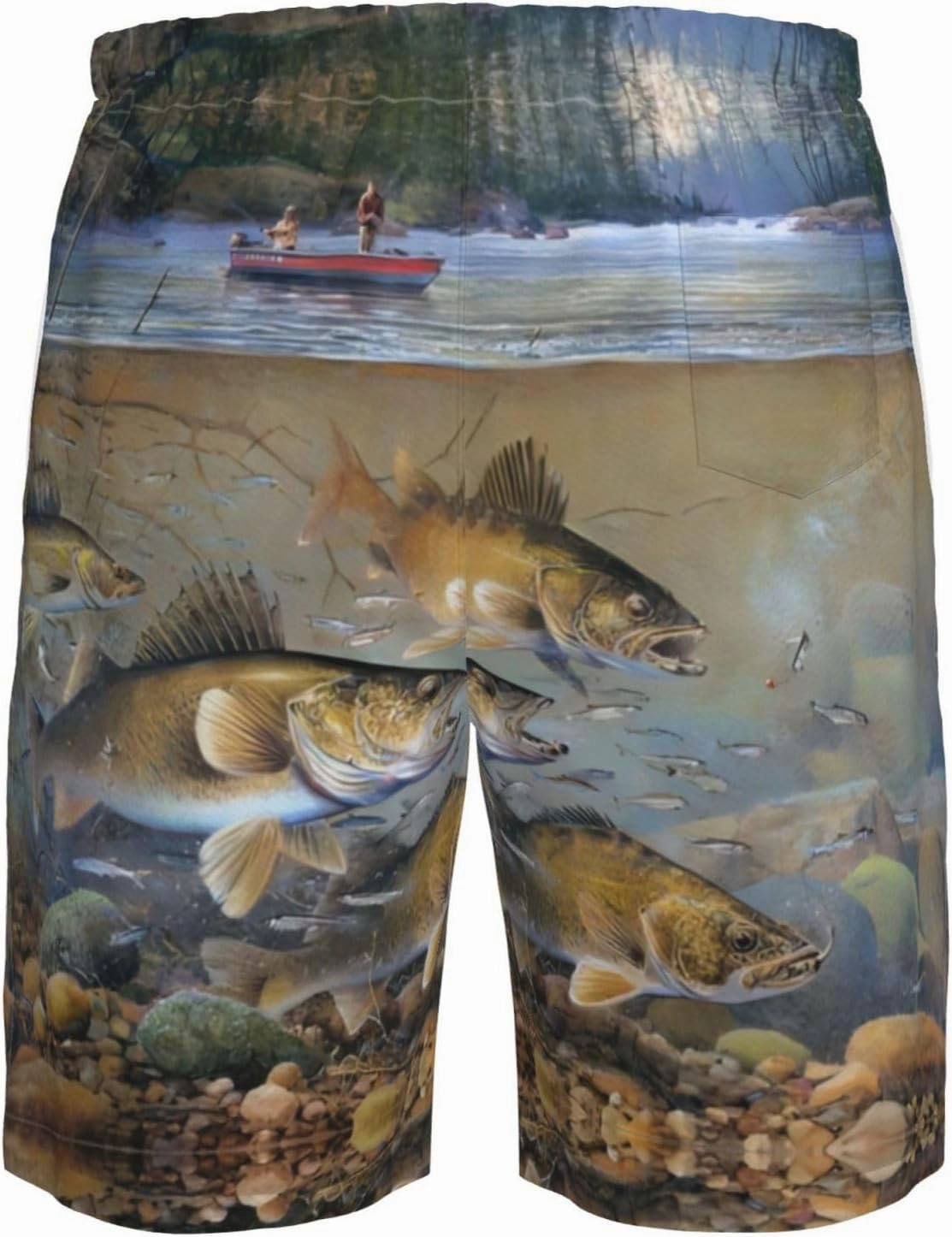 Fishing Lake Fishermen Print Men's Beach Shorts for Men, Lightweight Board Shorts for Surf Leisure Swim
