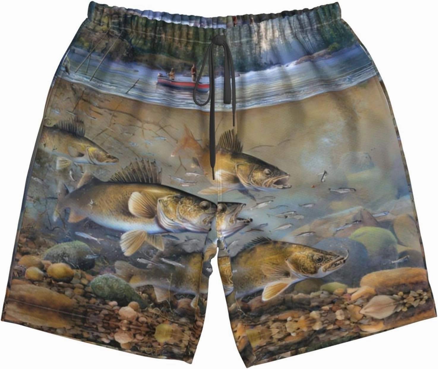 Fishing Lake Fishermen Print Men's Beach Shorts for Men, Lightweight Board Shorts for Surf Leisure Swim