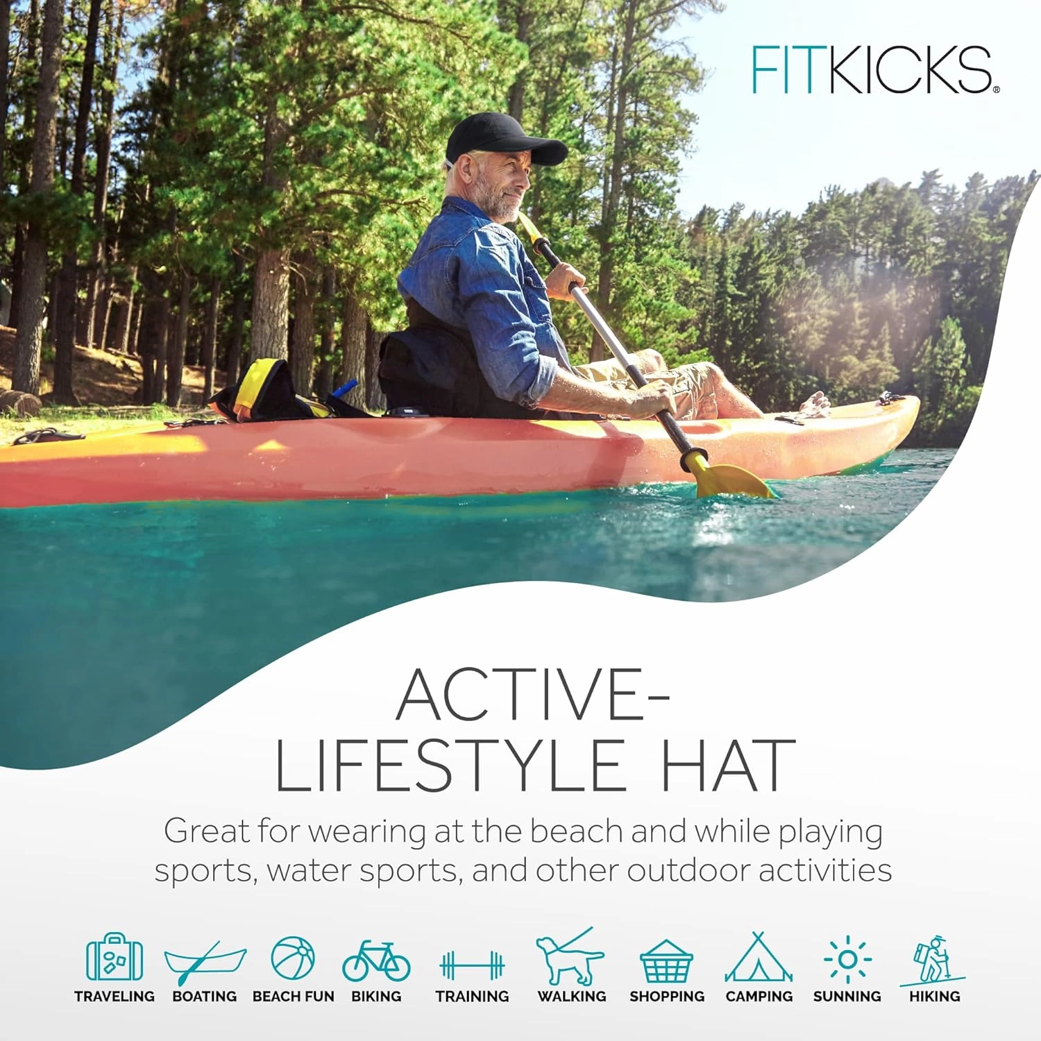 FITKICKS Folding Cap, Comfortable and Adjustable Ball Cap, UPF 50  Sun Cap for Men and Women