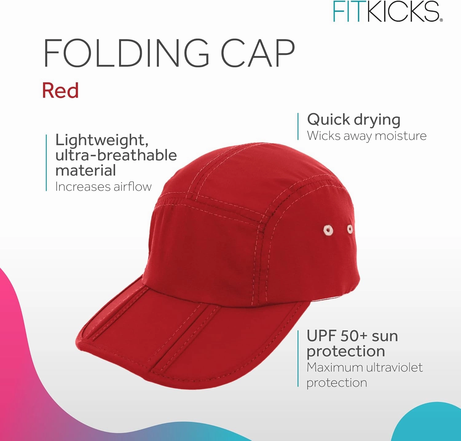 FITKICKS Folding Cap, Comfortable and Adjustable Ball Cap, UPF 50  Sun Cap for Men and Women
