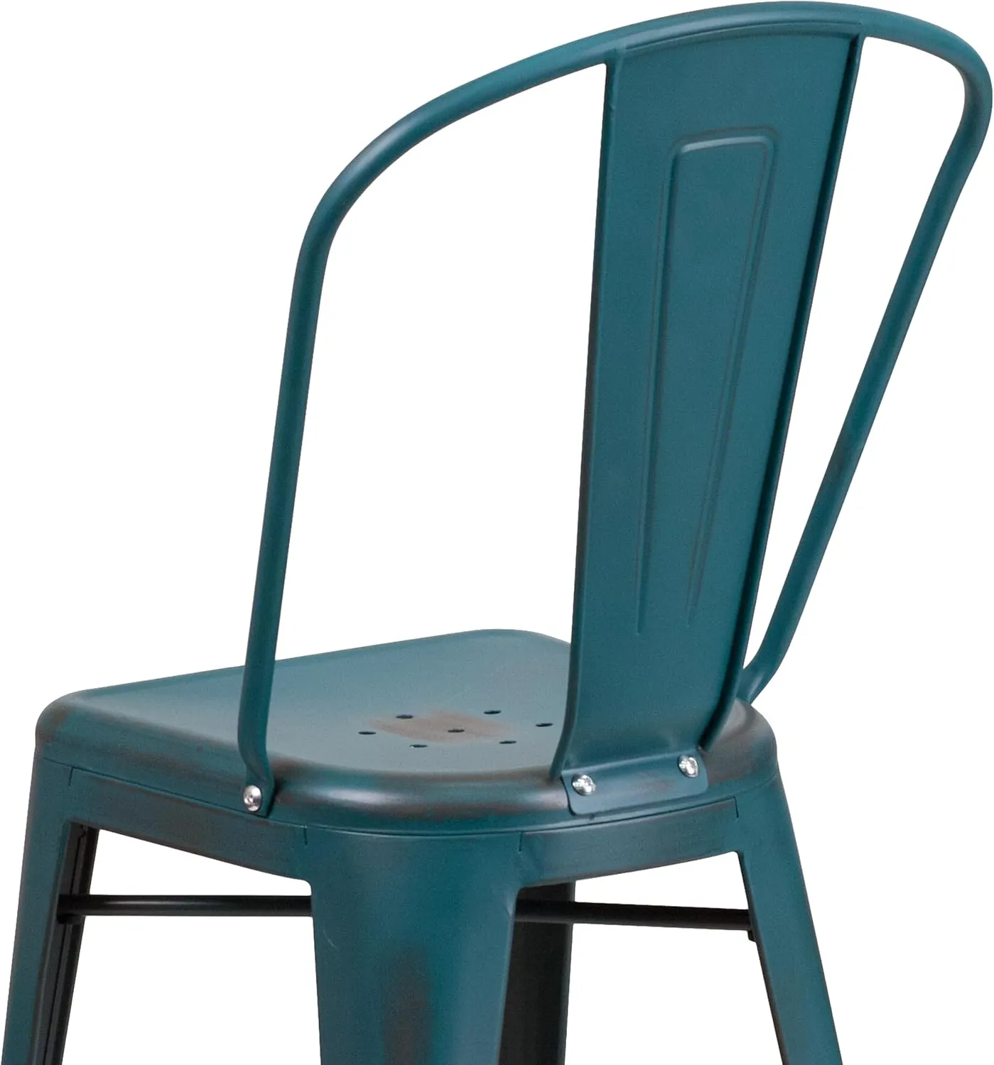 Flash Furniture Blake Commercial Grade 4 Pack 24" High Distressed Kelly Blue-Teal Metal Indoor-Outdoor Counter Height Stool with Back