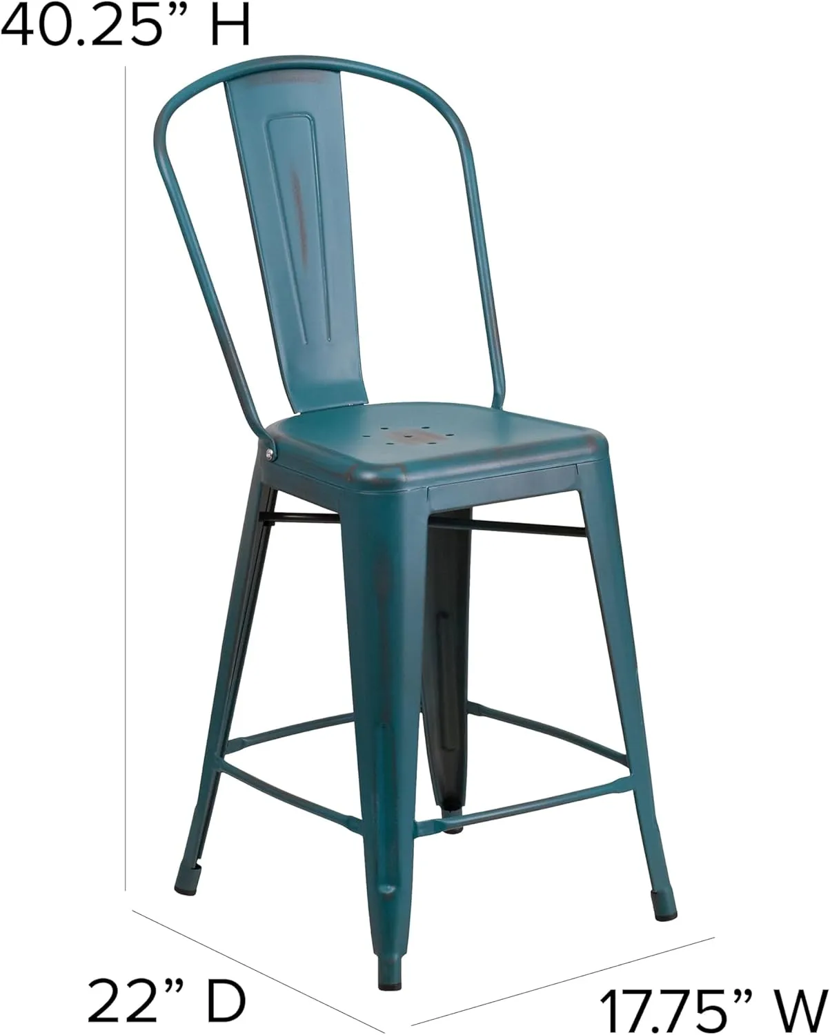 Flash Furniture Blake Commercial Grade 4 Pack 24" High Distressed Kelly Blue-Teal Metal Indoor-Outdoor Counter Height Stool with Back