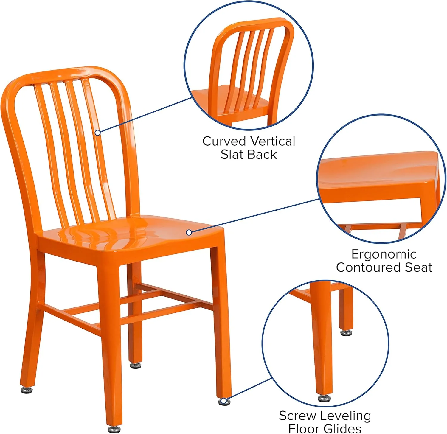 Flash Furniture Gael Commercial Grade 2 Pack Orange Metal Indoor-Outdoor Chair