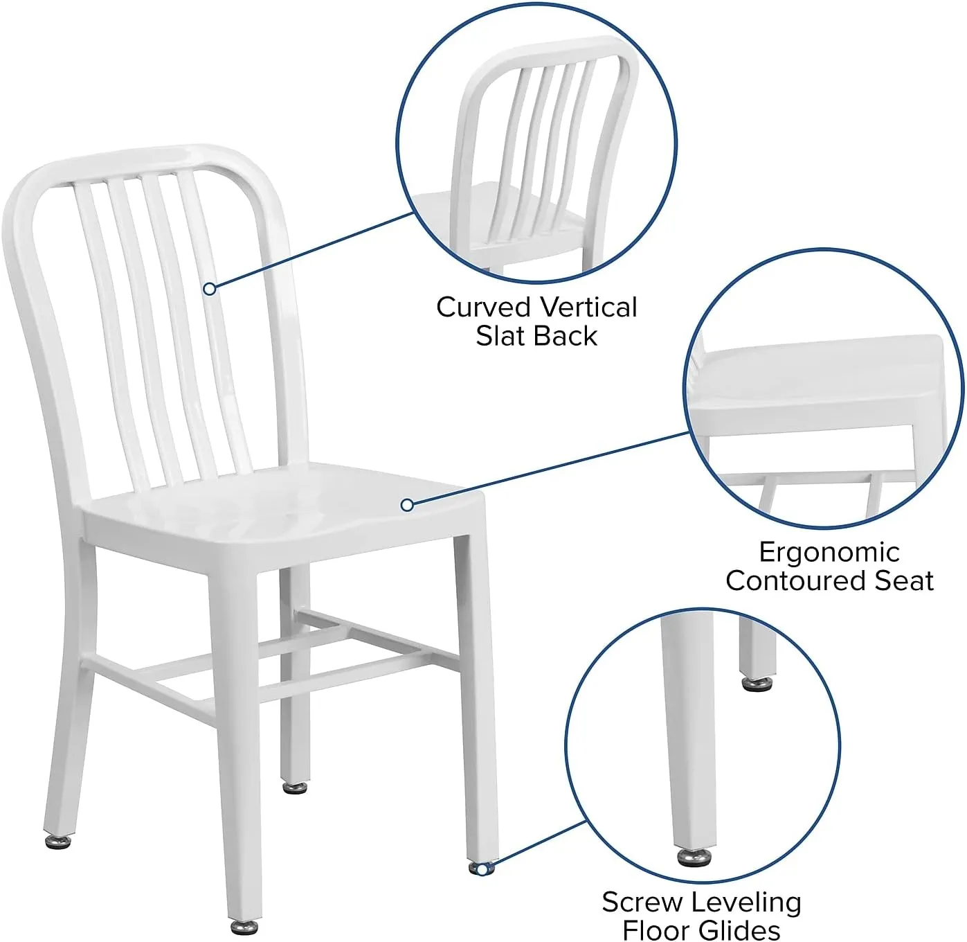 Flash Furniture Gael Commercial Grade 2 Pack White Metal Indoor-Outdoor Chair