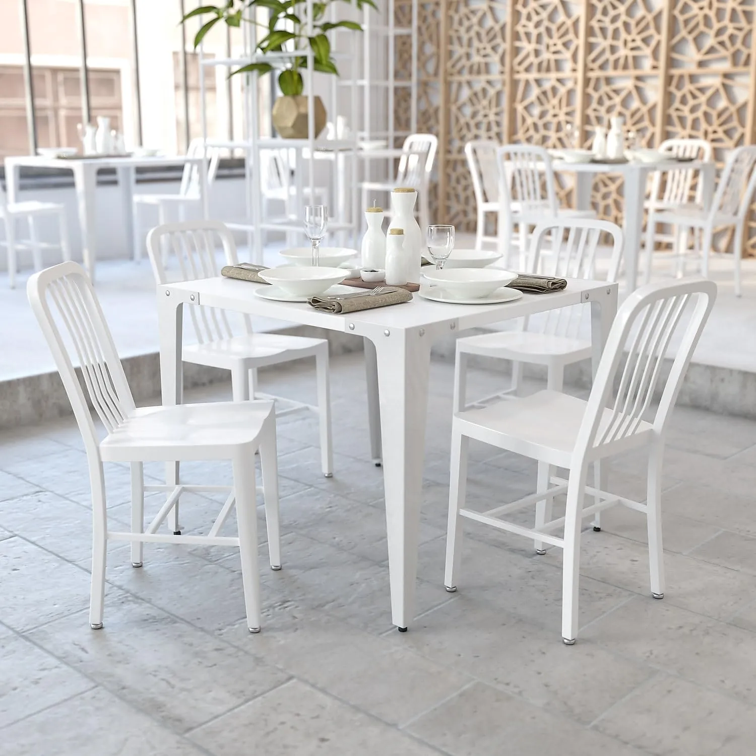 Flash Furniture Gael Commercial Grade 2 Pack White Metal Indoor-Outdoor Chair