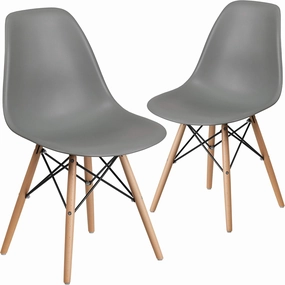 Flash Furniture 2 Pack Elon Series Moss Gray Plastic Chair with Wooden Legs for Versatile Kitchen, Dining Room, Living Room, Library or Desk Use