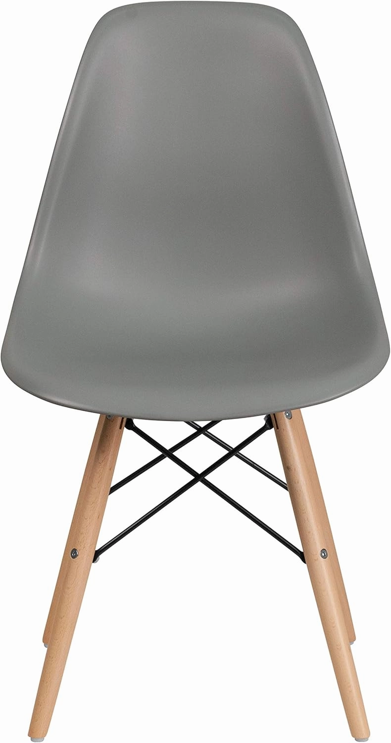 Flash Furniture 2 Pack Elon Series Moss Gray Plastic Chair with Wooden Legs for Versatile Kitchen, Dining Room, Living Room, Library or Desk Use