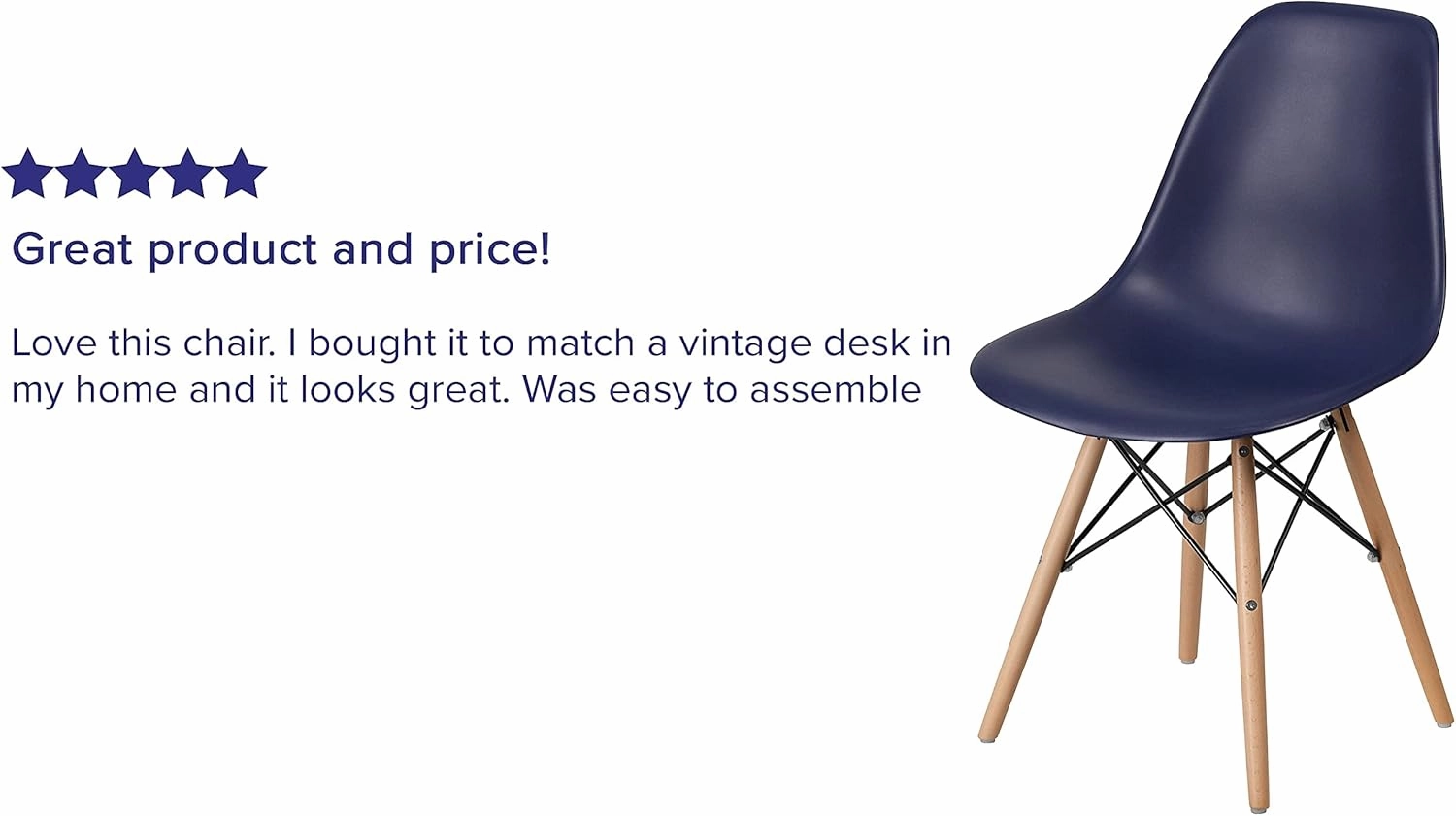Flash Furniture 2 Pack Elon Series Navy Plastic Chair with Wooden Legs for Versatile Kitchen, Dining Room, Living Room, Library or Desk Use