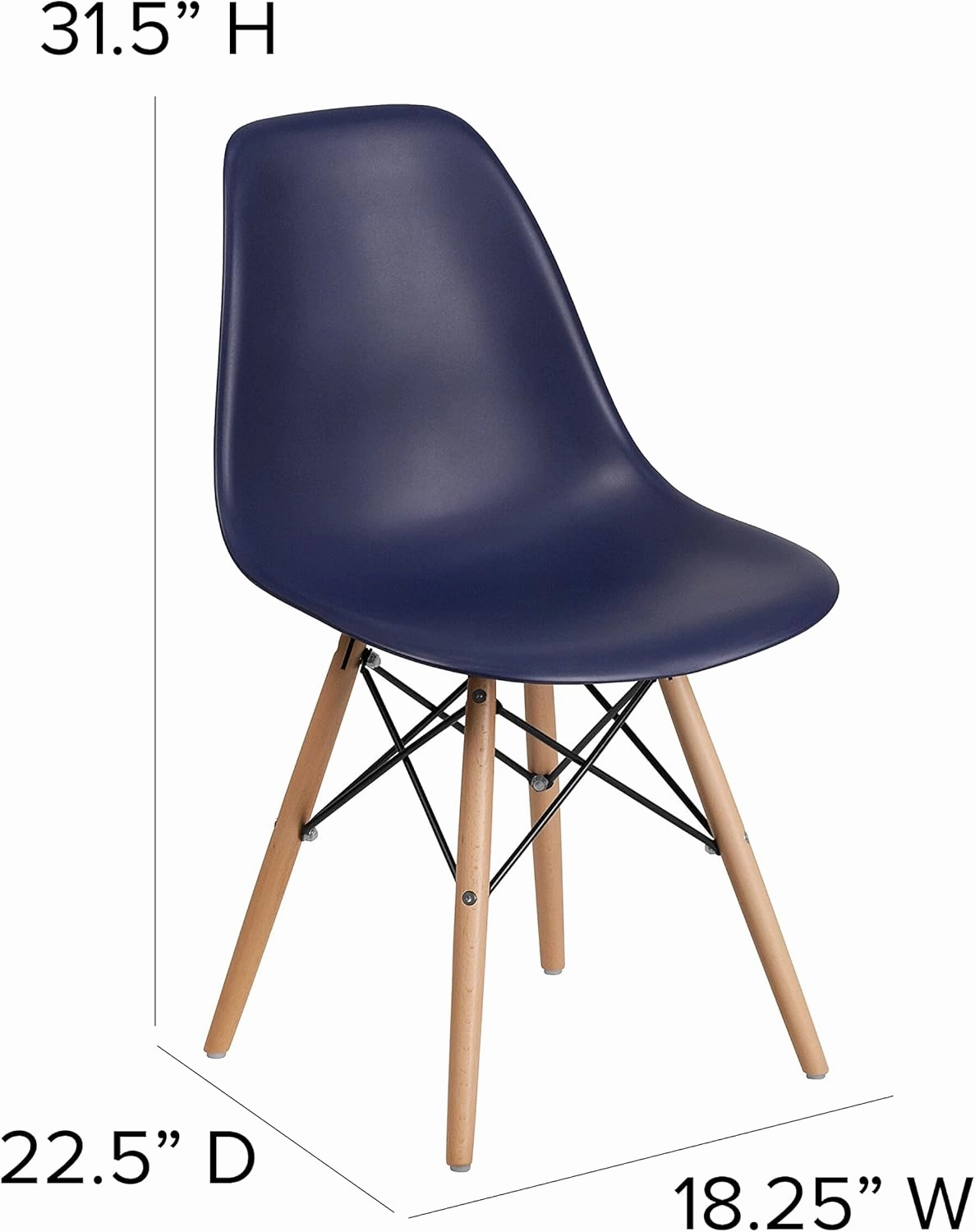 Flash Furniture 2 Pack Elon Series Navy Plastic Chair with Wooden Legs for Versatile Kitchen, Dining Room, Living Room, Library or Desk Use