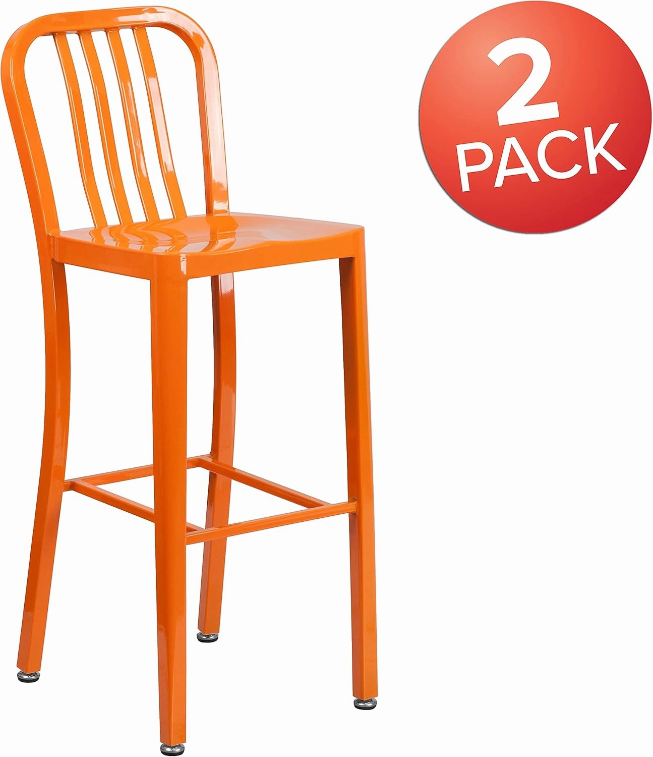 Flash Furniture Gael Commercial Grade 2 Pack 30" High Orange Metal Indoor-Outdoor Barstool with Vertical Slat Back
