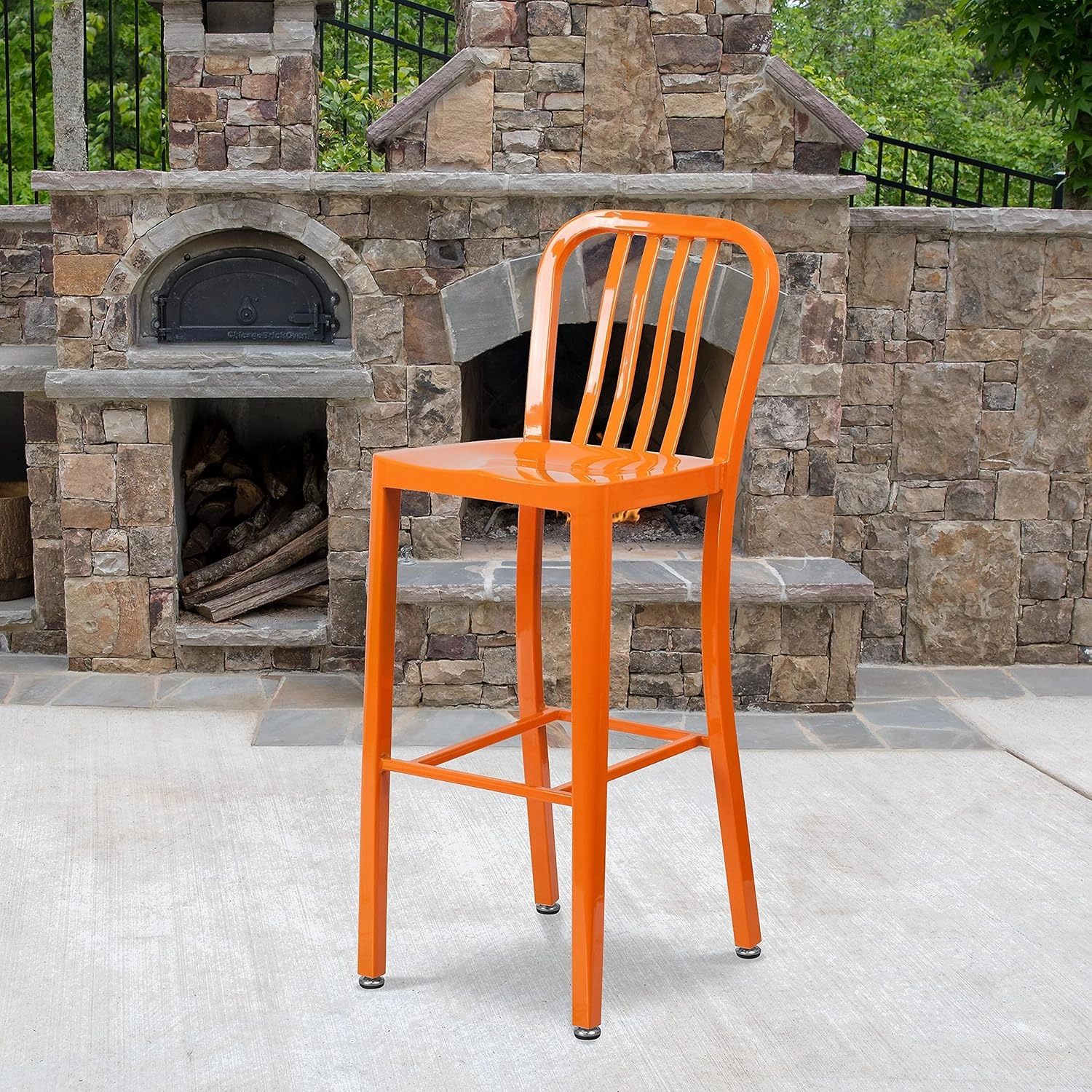 Flash Furniture Gael Commercial Grade 2 Pack 30" High Orange Metal Indoor-Outdoor Barstool with Vertical Slat Back